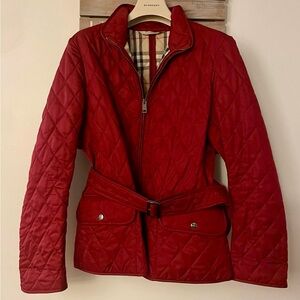 Burberry London Classic Quilted belted Jacket Coat Nova Check Medium